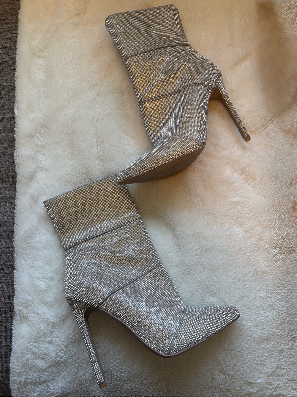Steve Madden Silver Crystal Stiletto Ankle Boots